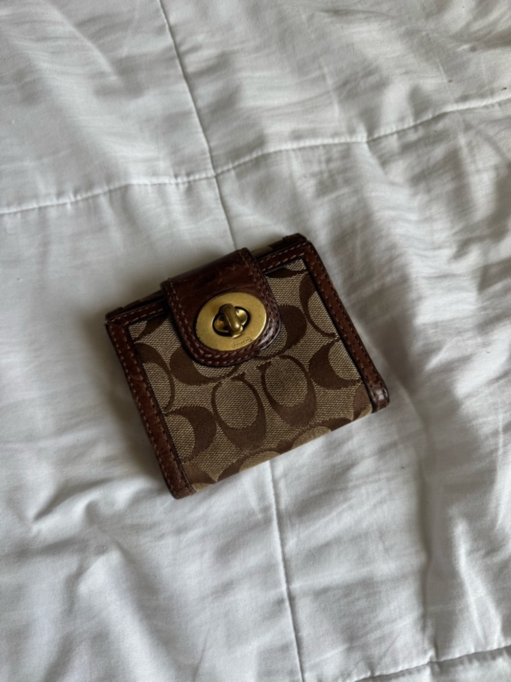 Coach Brown Turn Lock Signature Canvas Snap Wallet